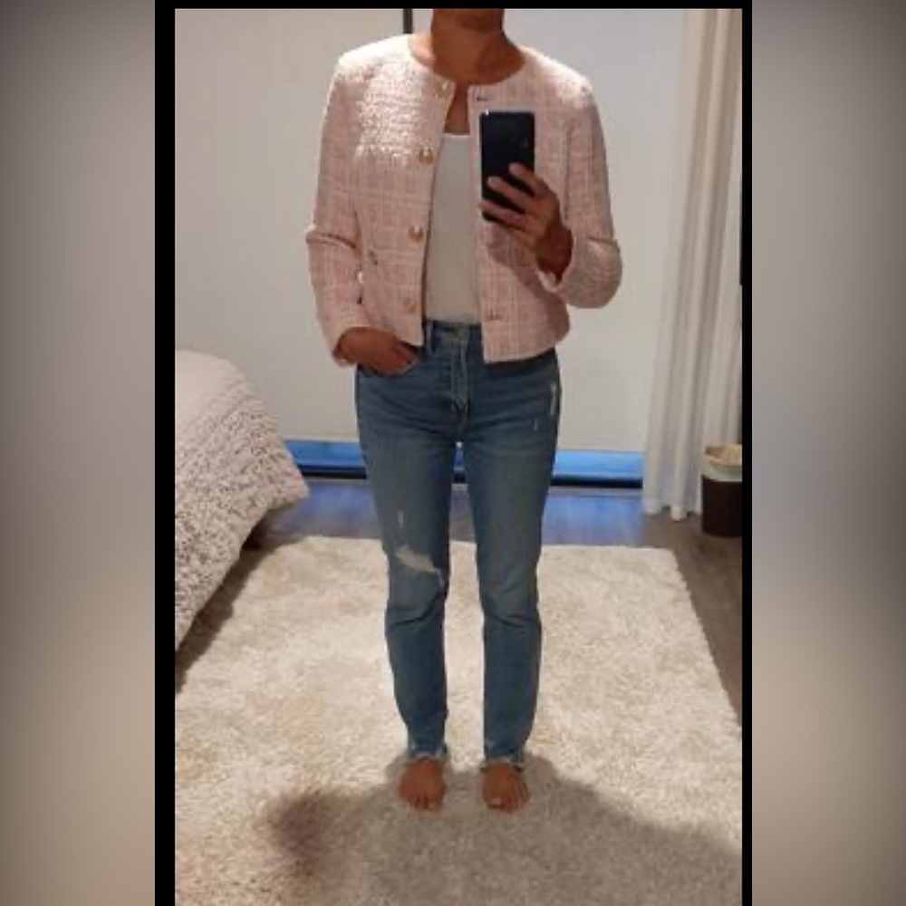 Express Women's Pink and White Tweed Jacket - Picture 7 of 11